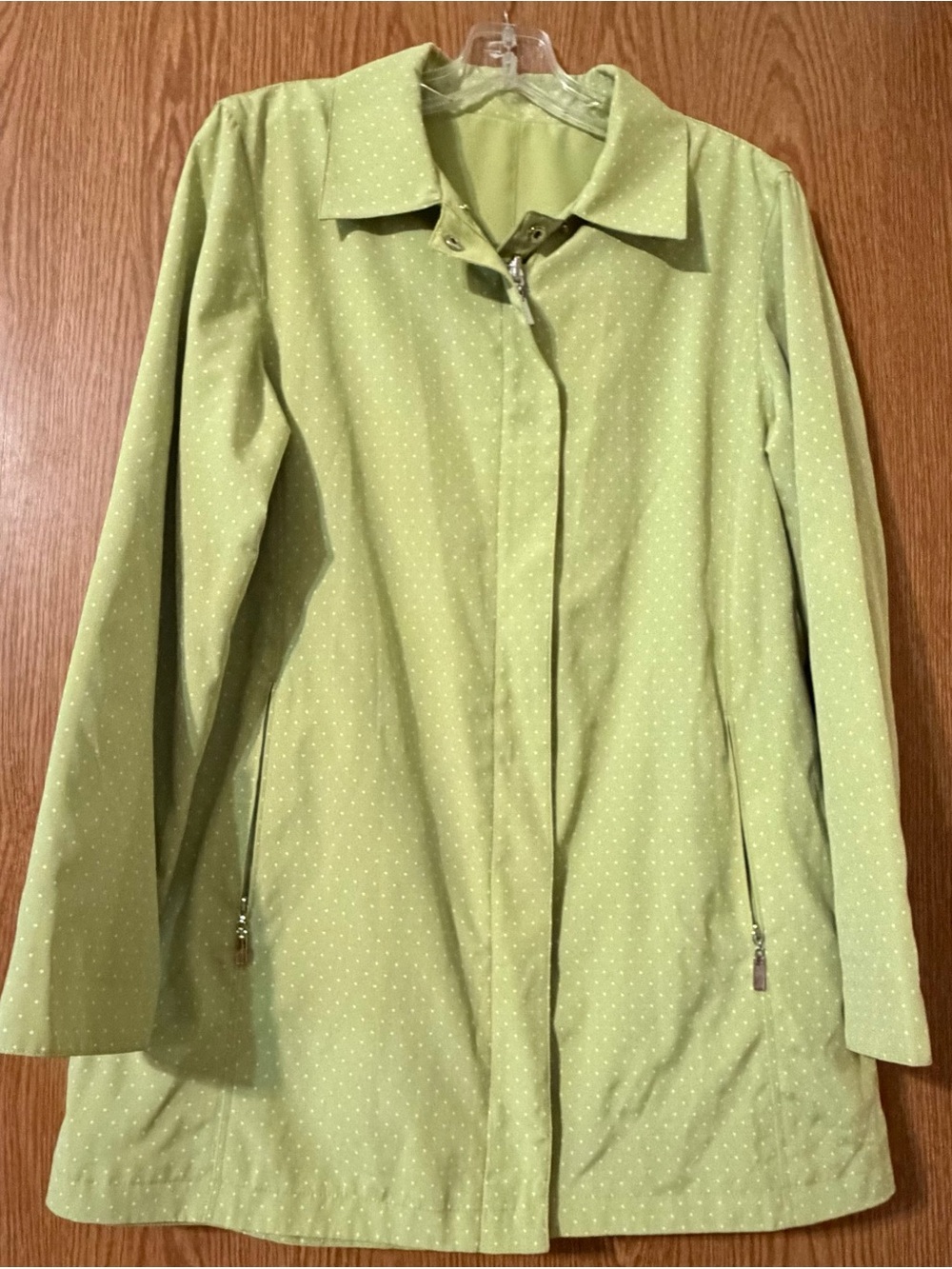 Gallery Light Green Polka Dot Trench Coat
